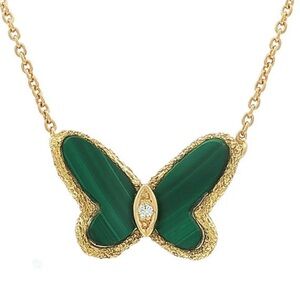 Van Cleef & Arpels Lucky Papillon Butterfly Malachite Diamond 18K YG Necklace
